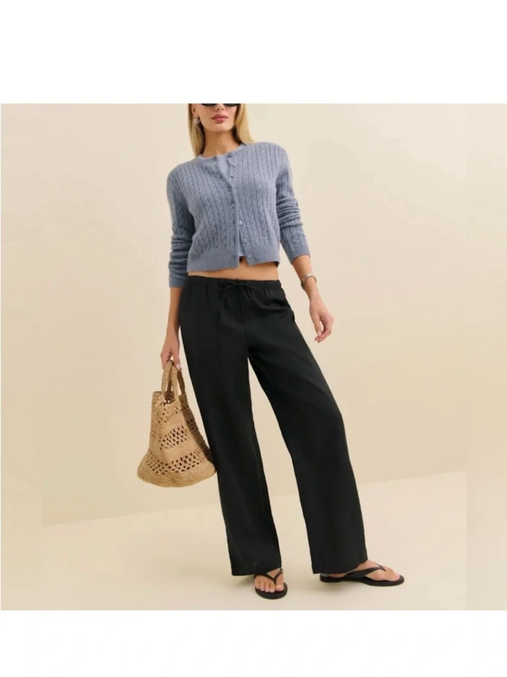 New Reformation Olina linen waist drawstring pant Sz L - Picture 2 of 9